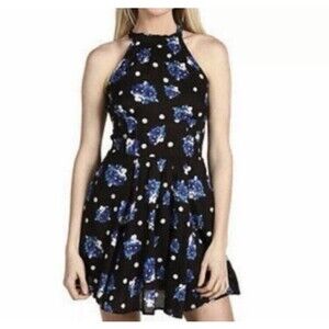 Free People Womens Size 2 Black/Blue Haltered Neck Dress